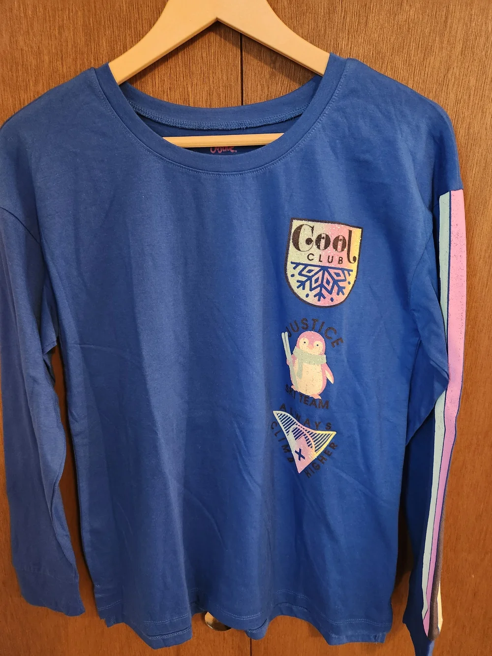 Justice Blue Long-Sleeve Graphic Top with Pink & Mint Accents